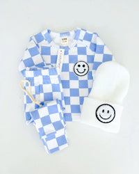 Checkered Smiley Lounge Set | Blue