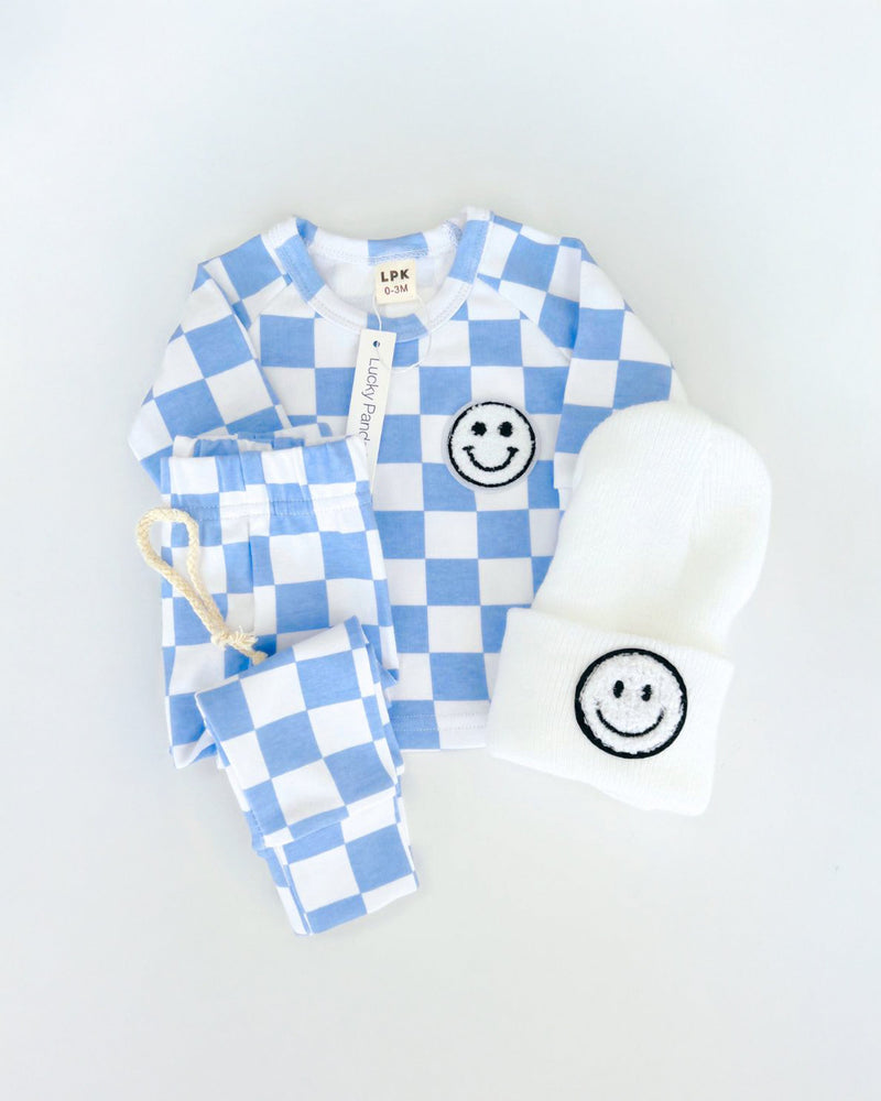Checkered Smiley Lounge Set | Blue