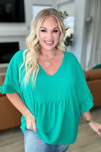 Airflow Peplum Ruffle Sleeve Top in Emerald - Mack and Mav Boutique 