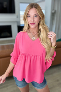 Airflow Peplum Ruffle Sleeve Top in Hot Pink - Mack and Mav Boutique 