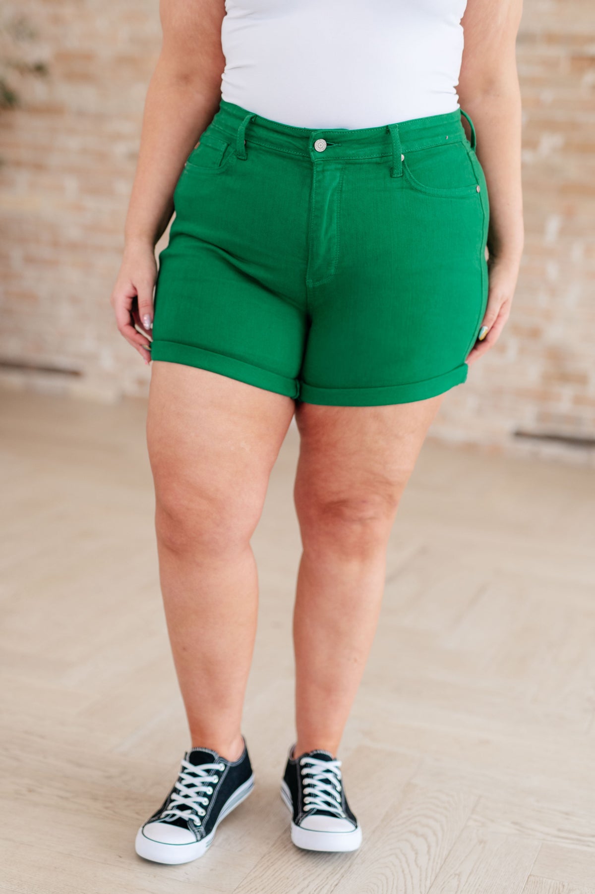 Jenna High Rise Control Top Cuffed Shorts in Green - Mack and Mav Boutique 