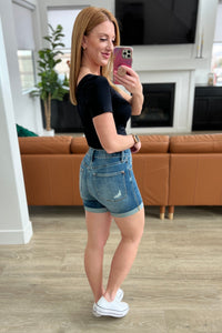 Jessica High Rise Control Top Vintage Wash Cuffed Shorts - Mack and Mav Boutique 