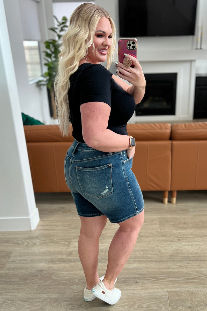 Jessica High Rise Control Top Vintage Wash Cuffed Shorts - Mack and Mav Boutique 