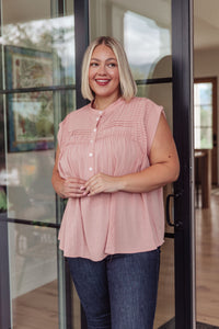 Pleat Detail Button Up Blouse in Pink - Mack and Mav Boutique 