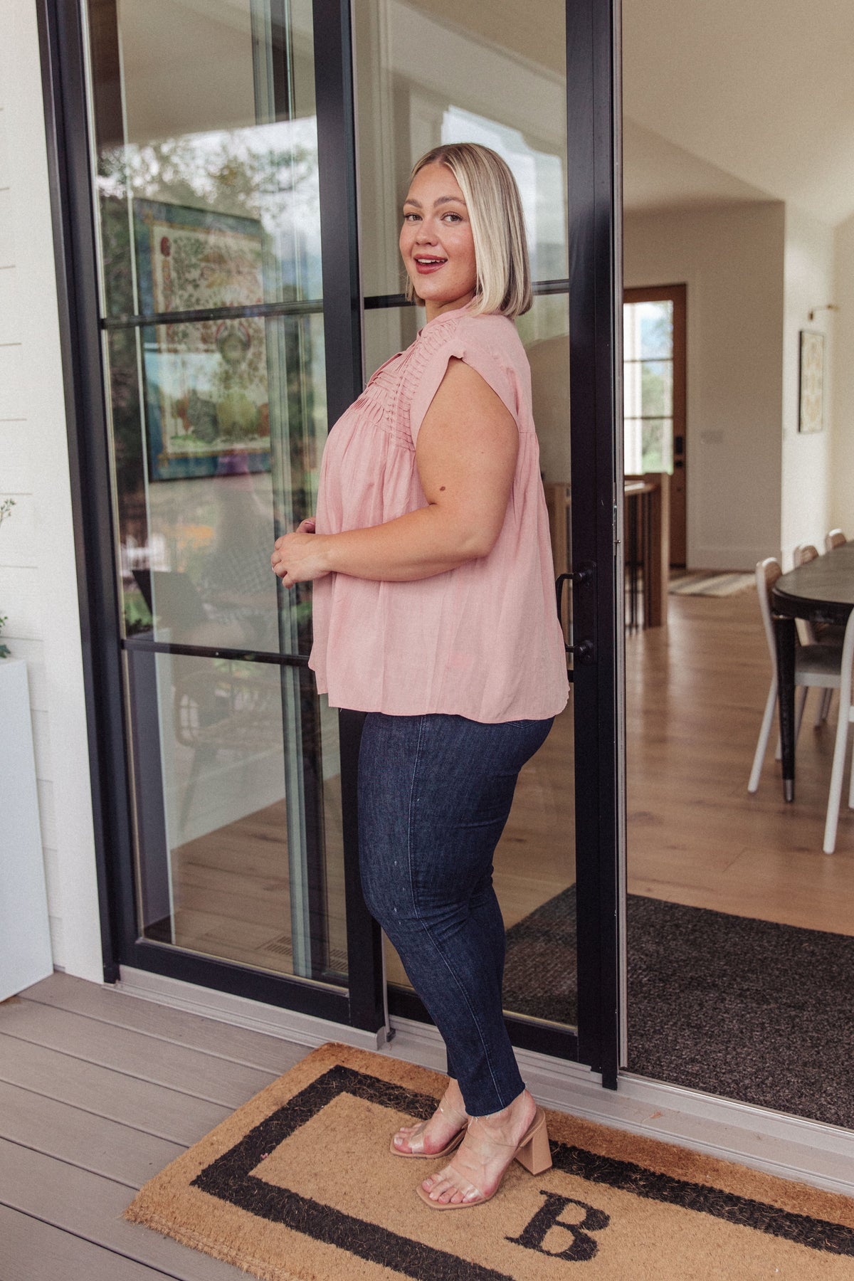 Pleat Detail Button Up Blouse in Pink - Mack and Mav Boutique 