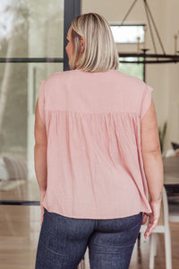 Pleat Detail Button Up Blouse in Pink - Mack and Mav Boutique 