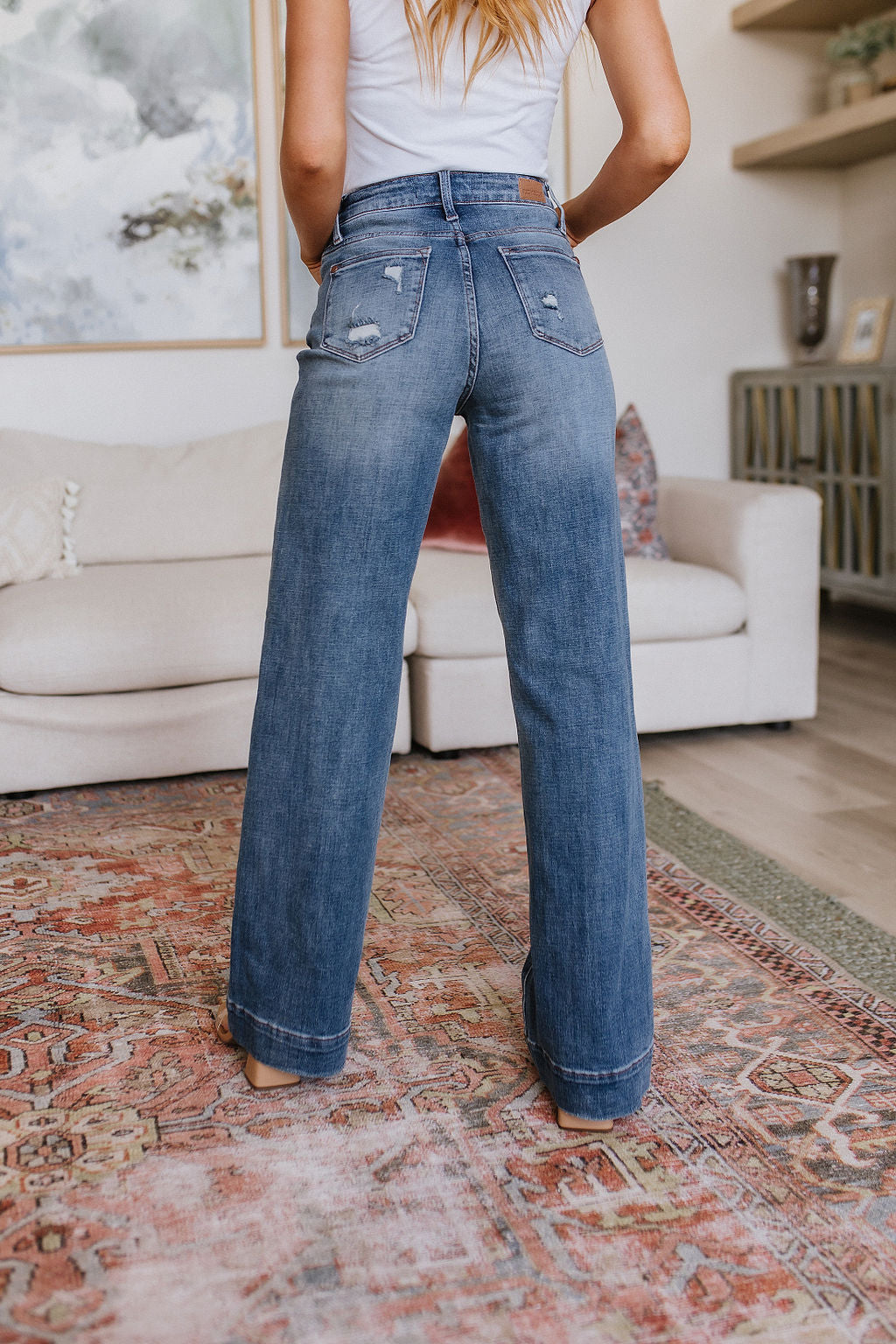 Katrina High Waist Distressed Denim Trousers