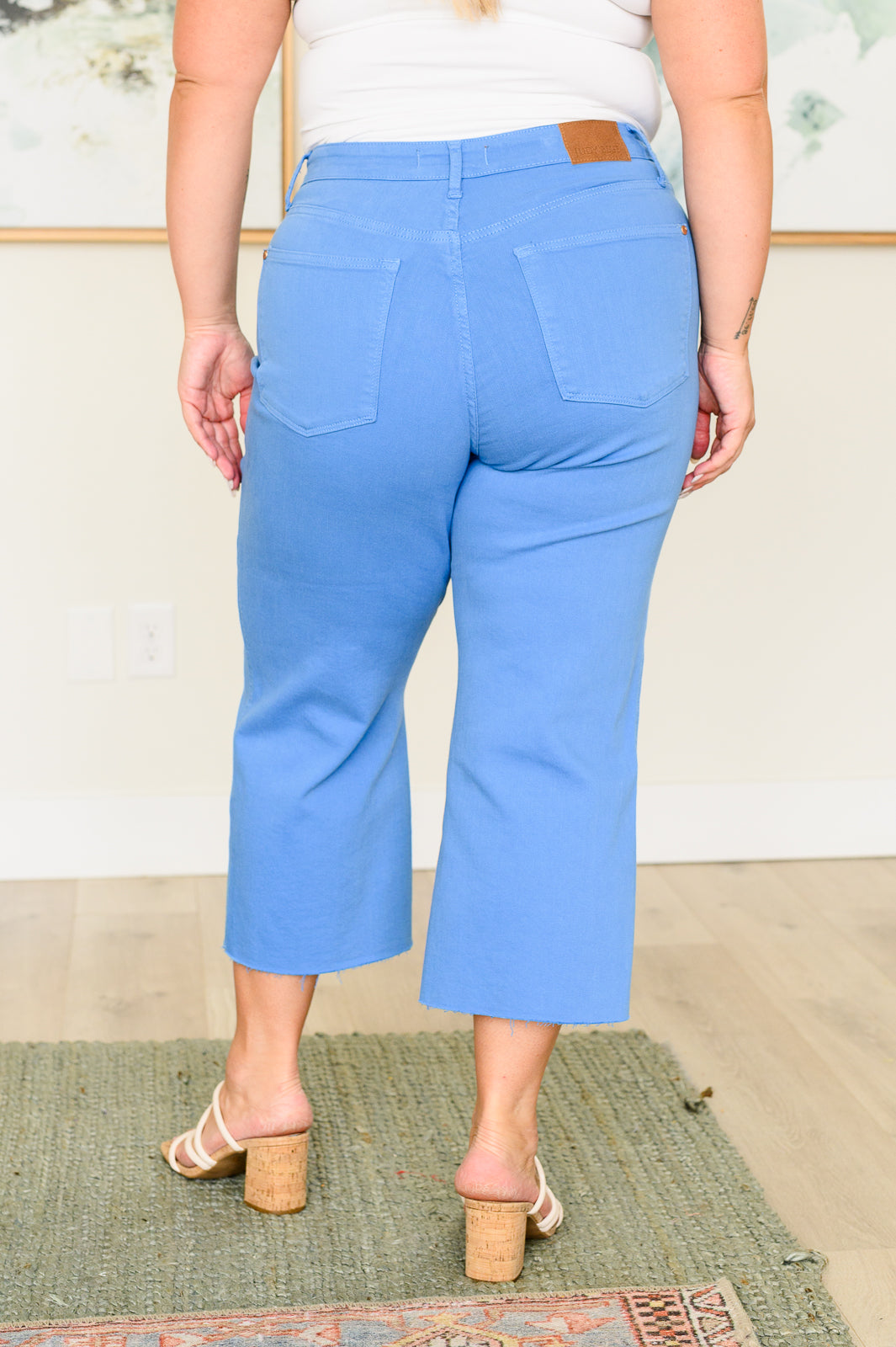 Lisa High Rise Control Top Wide Leg Crop Jeans in Sky Blue - Mack and Mav Boutique 