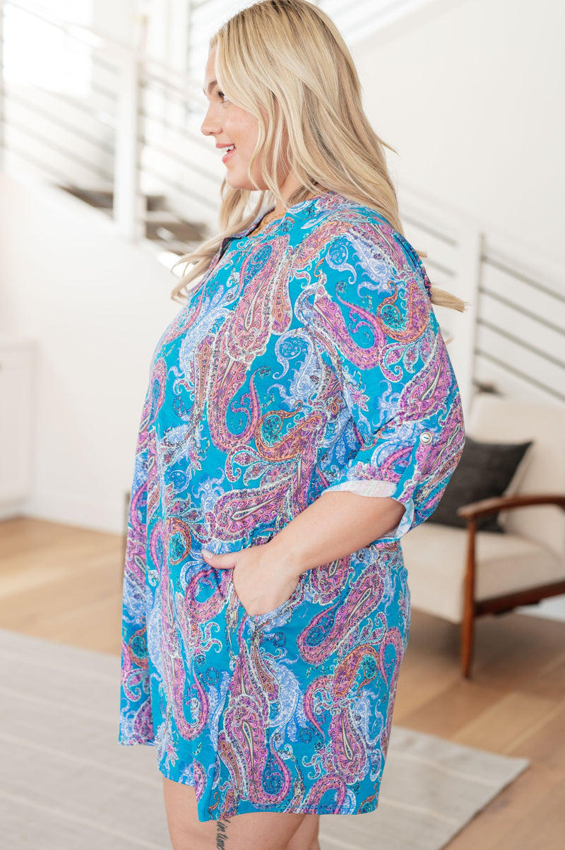 Lizzy Dress in Teal and Pink Paisley - Mack and Mav Boutique 