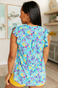 Lizzy Flutter Sleeve Top in Teal and Purple Floral - Mack and Mav Boutique 