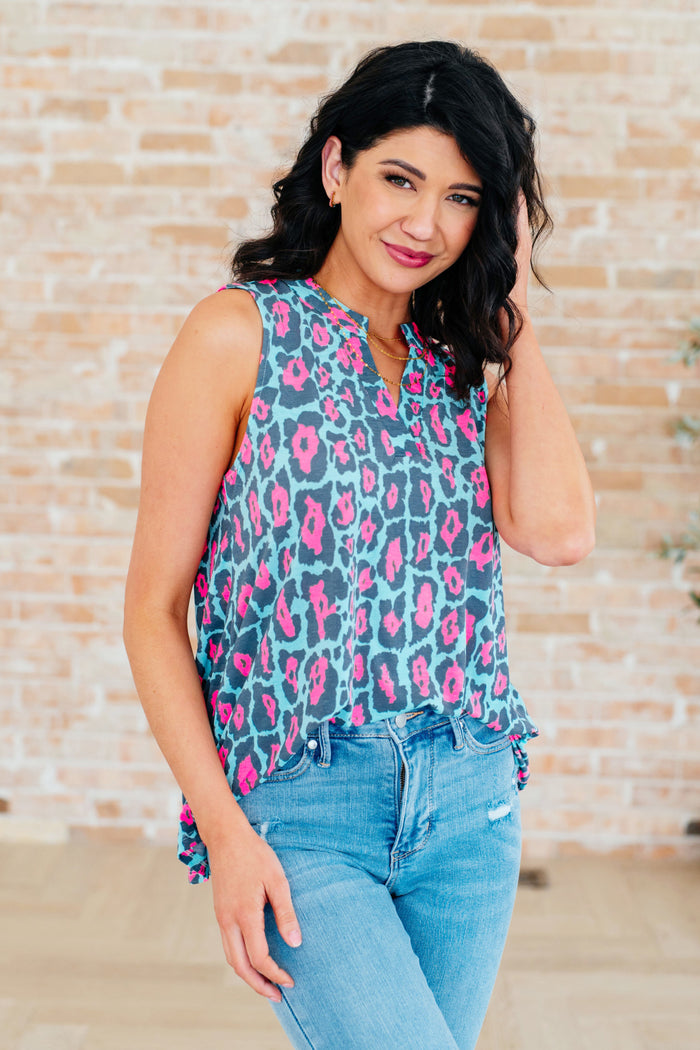 Lizzy Tank Top in Mint and Pink Leopard - Mack and Mav Boutique 