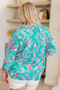 Lizzy Top in Aqua and Pink Paisley - Mack and Mav Boutique 