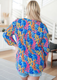 Lizzy Top in Blue and Pink Branches - Mack and Mav Boutique 