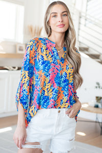 Lizzy Top in Blue and Pink Branches - Mack and Mav Boutique 