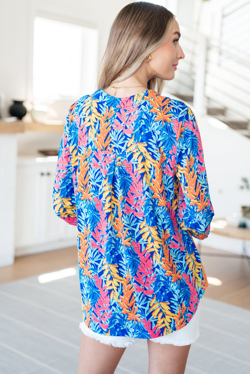 Lizzy Top in Blue and Pink Branches - Mack and Mav Boutique 