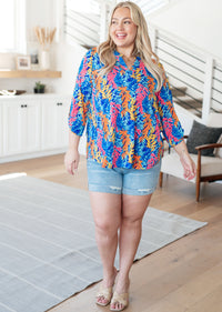 Lizzy Top in Blue and Pink Branches - Mack and Mav Boutique 