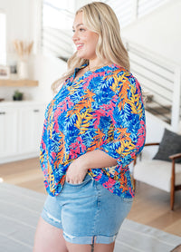 Lizzy Top in Blue and Pink Branches - Mack and Mav Boutique 