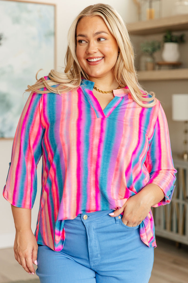 Lizzy Top in Blue and Pink Stripe - Mack and Mav Boutique 