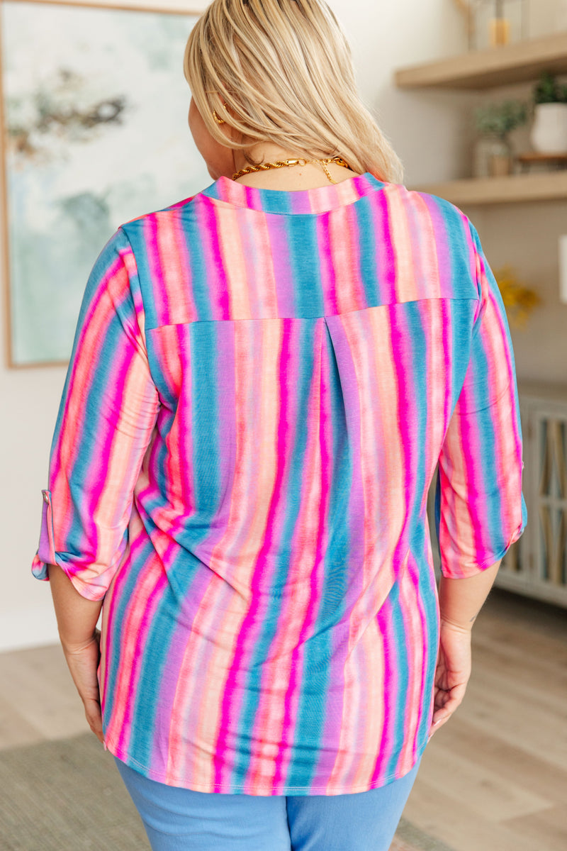 Lizzy Top in Blue and Pink Stripe - Mack and Mav Boutique 