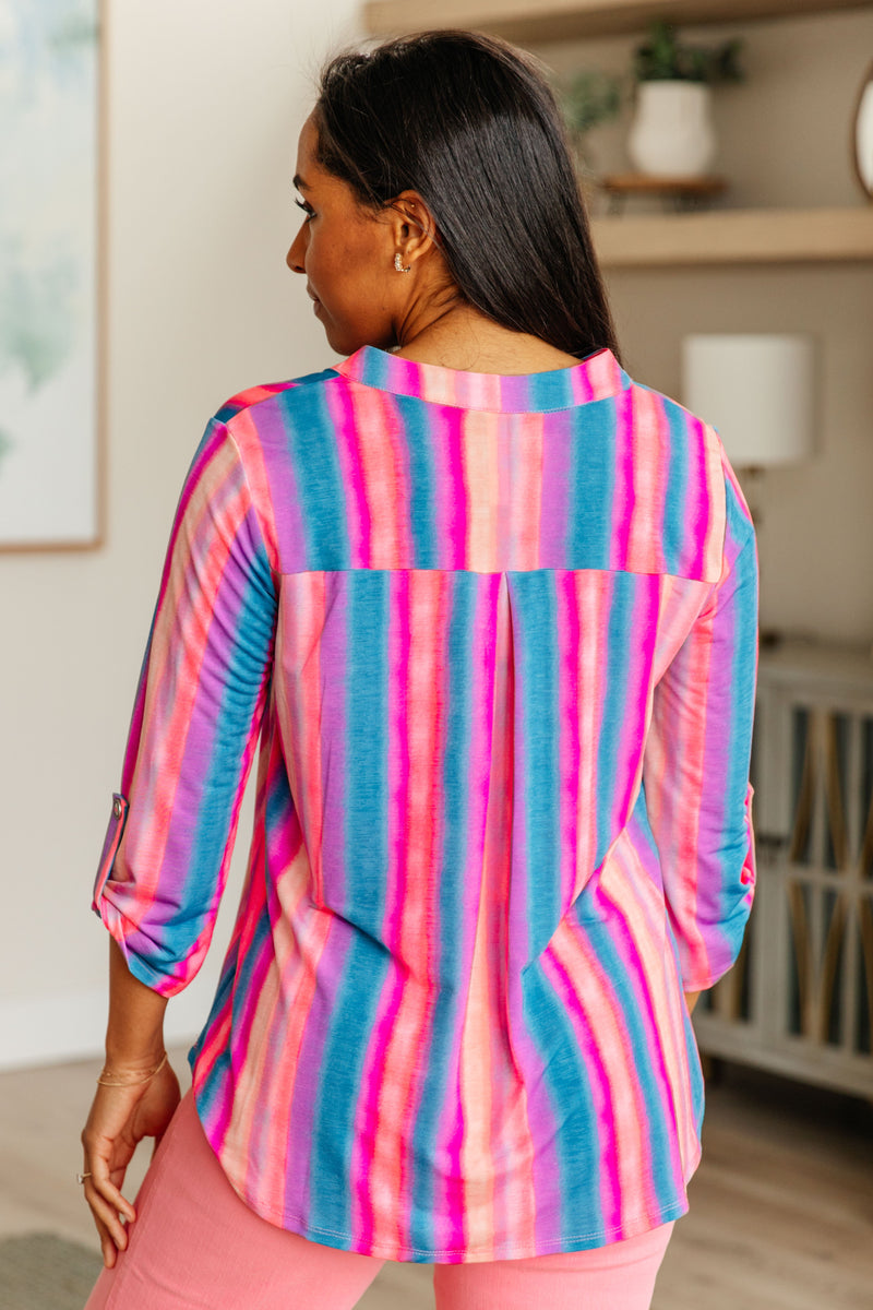 Lizzy Top in Blue and Pink Stripe - Mack and Mav Boutique 