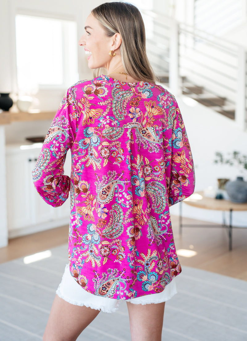 Lizzy Top in Magenta Floral Paisley - Mack and Mav Boutique 