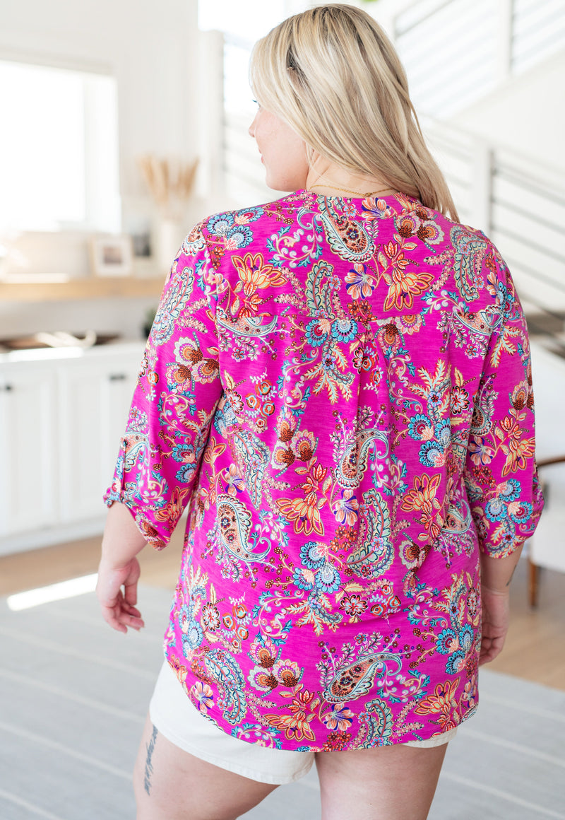 Lizzy Top in Magenta Floral Paisley - Mack and Mav Boutique 