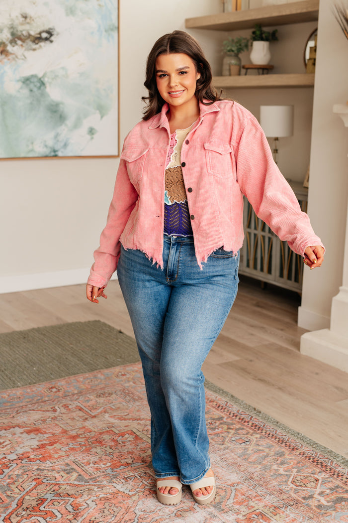 Main Stage Corduroy Jacket in Neon Pink - Mack and Mav Boutique 