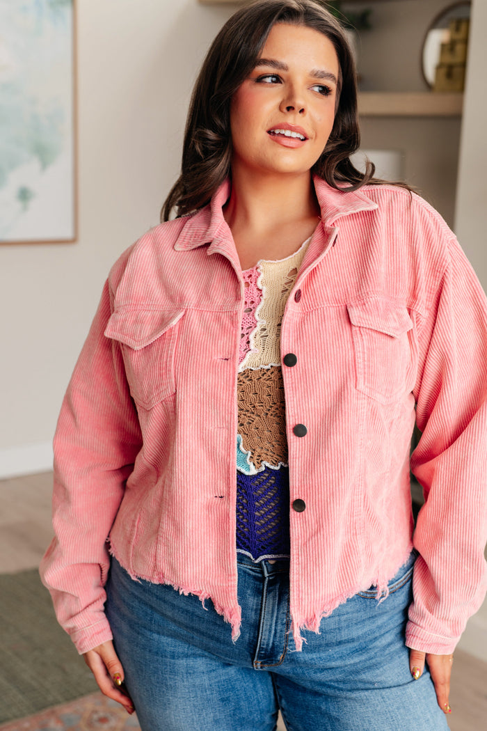 Main Stage Corduroy Jacket in Neon Pink - Mack and Mav Boutique 