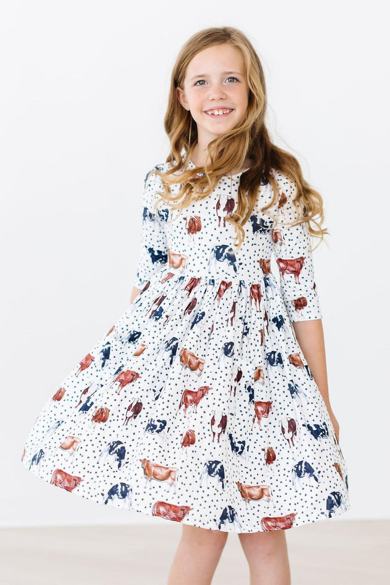 SALE Moo Meadows 3/4 Sleeve Pocket Twirl Dress