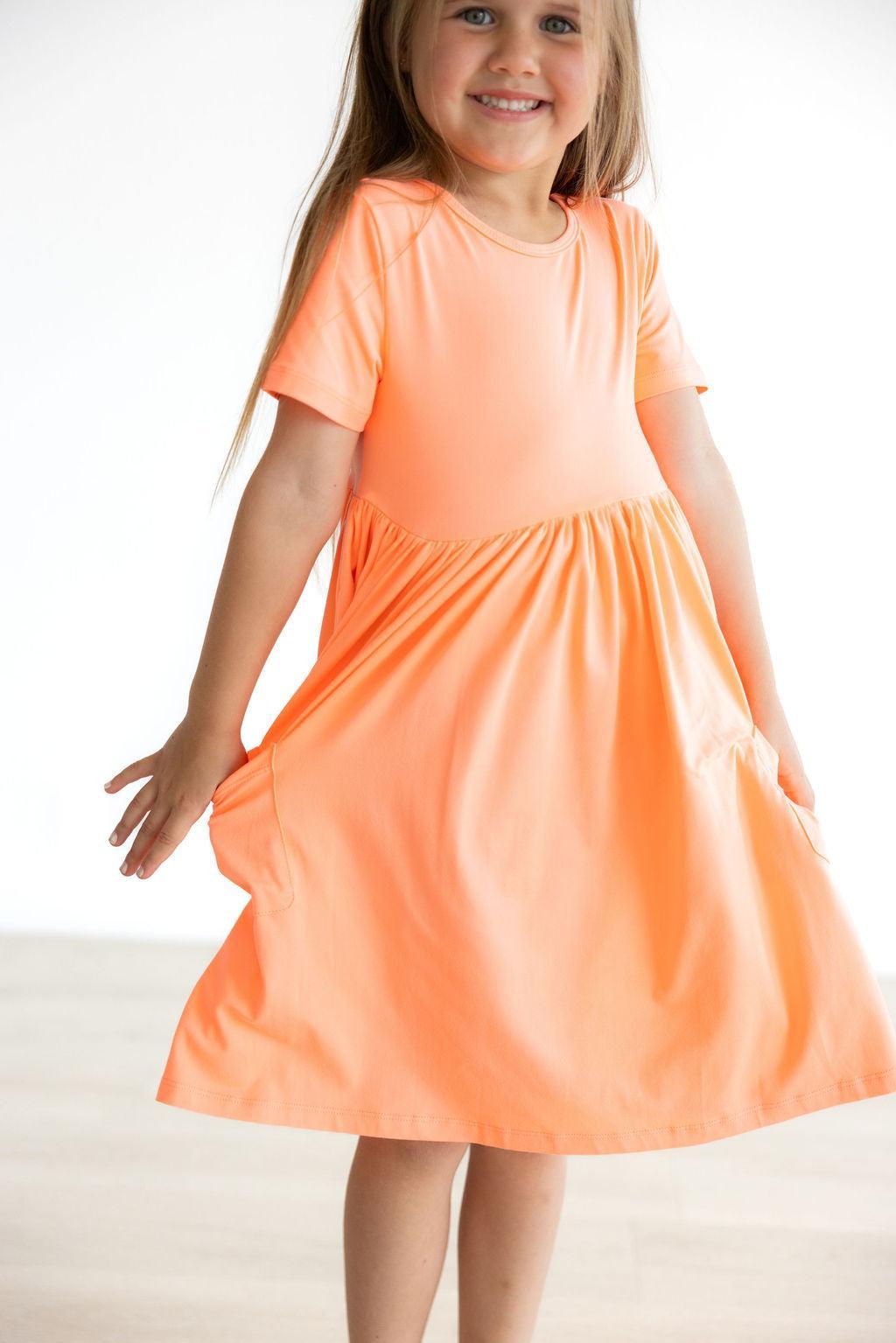 Neon Coral S/S Pocket Twirl Dress