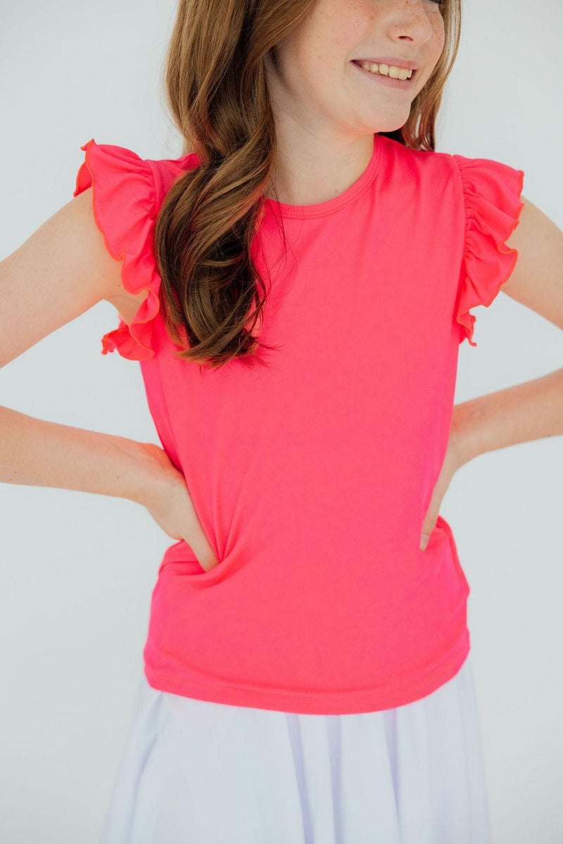 Neon Pink S/S Ruffle Tee