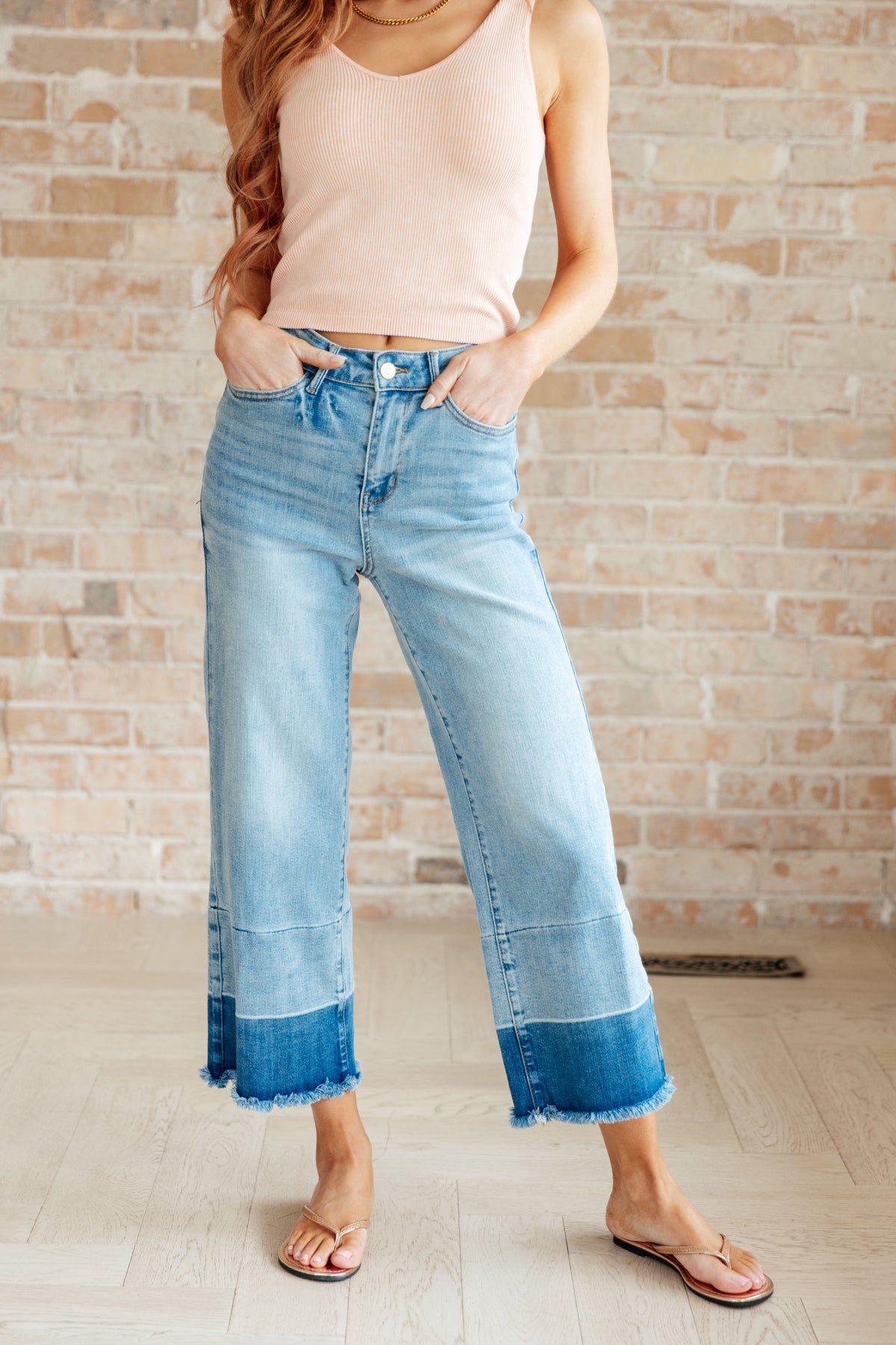 Olivia High Rise Wide Leg Crop Jeans in Medium Wash - Mack and Mav Boutique 