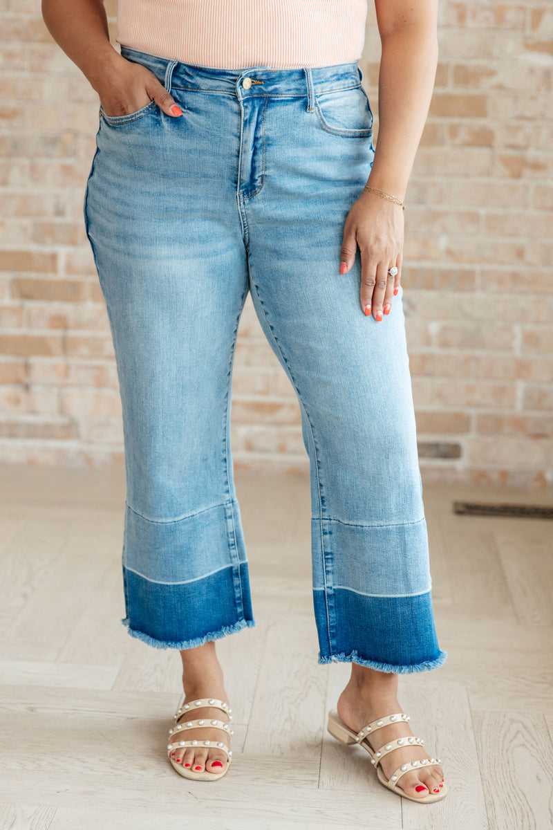 Olivia High Rise Wide Leg Crop Jeans in Medium Wash - Mack and Mav Boutique 