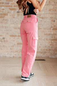 Peggy High Rise Cargo Straight Jeans in Pink - Mack and Mav Boutique 