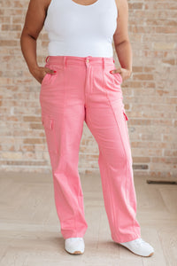 Peggy High Rise Cargo Straight Jeans in Pink - Mack and Mav Boutique 