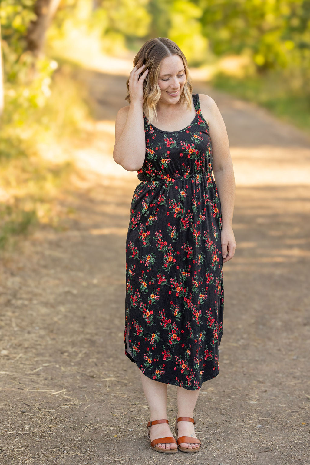 IN STOCK Reagan Ribbed Midi Dress - Black Floral | Women's Dress