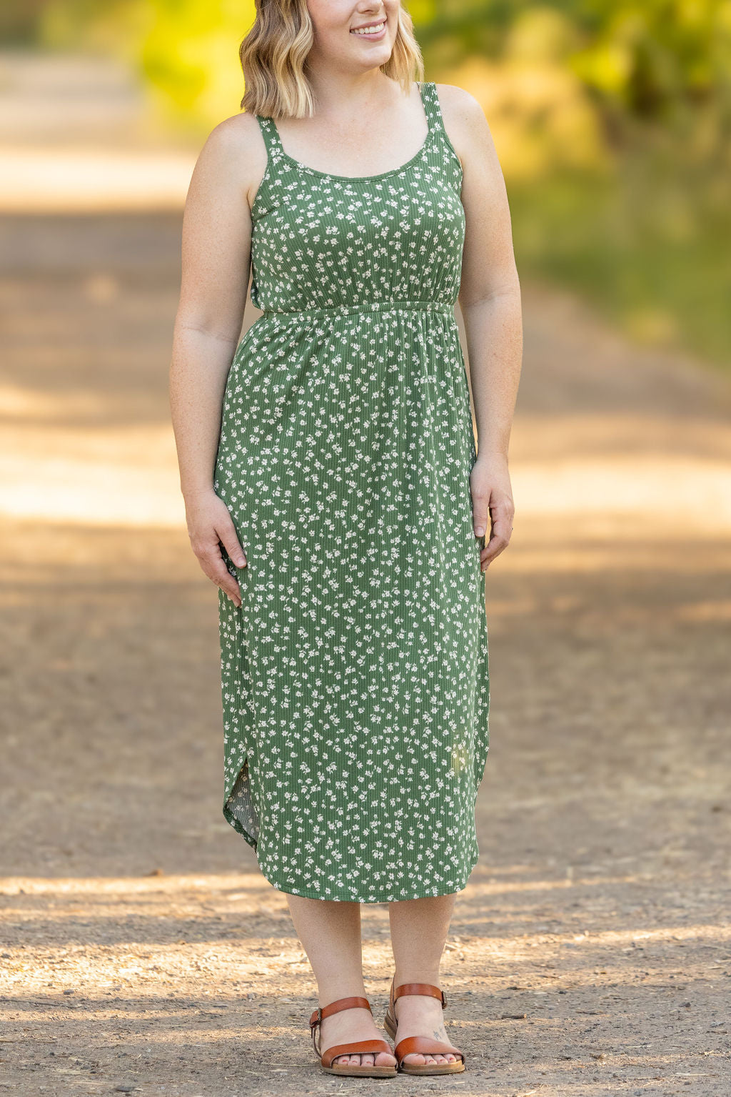 IN STOCK Reagan Ribbed Midi Dress - Olive Floral | Women's Dress FINAL SALE