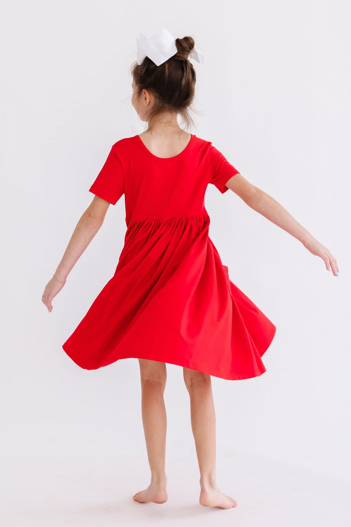 Red S/S Pocket Twirl Dress