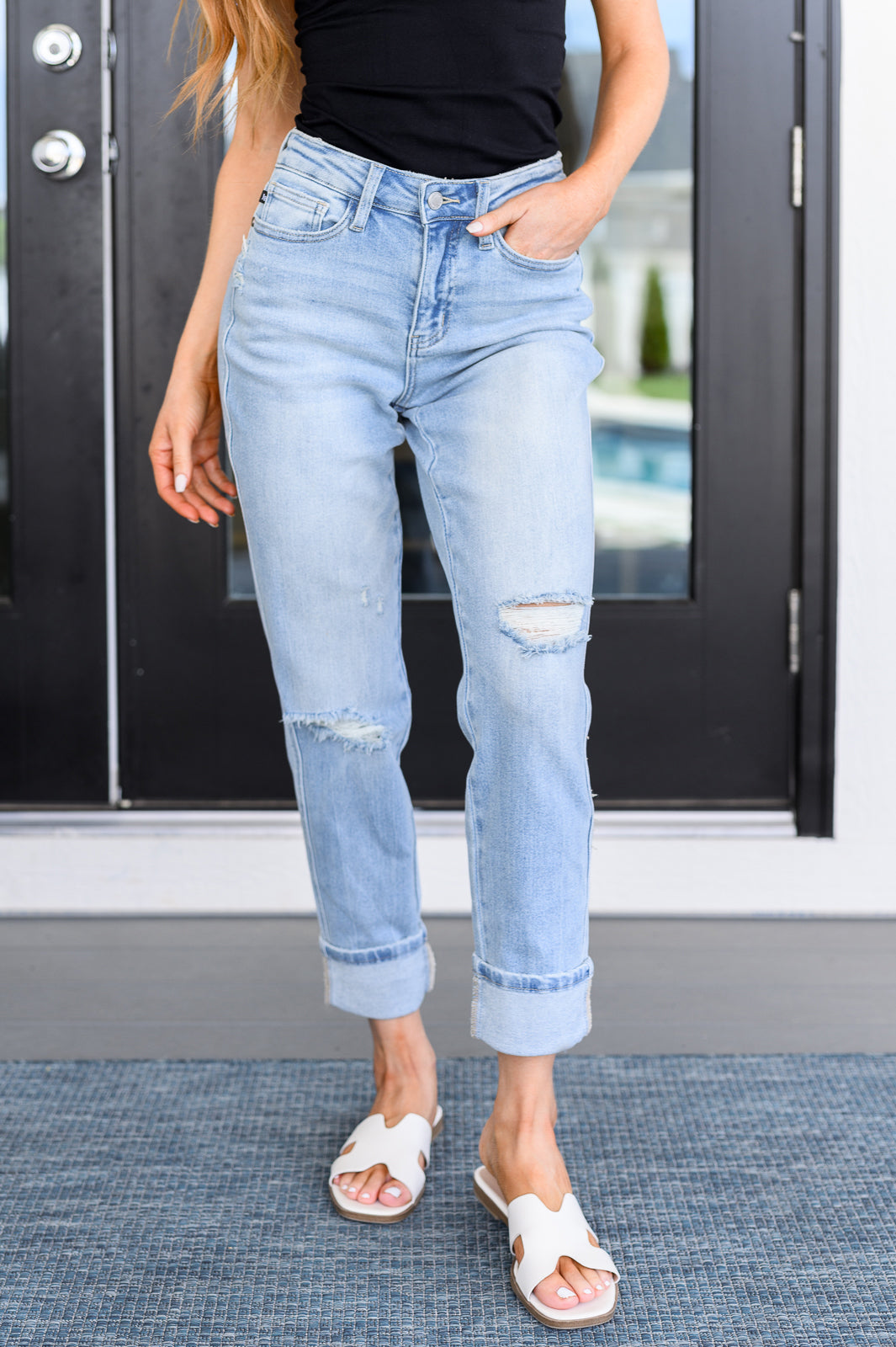 Sam Mid Rise Star Pocket Boyfriend Jeans - Mack and Mav Boutique 