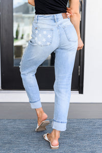 Sam Mid Rise Star Pocket Boyfriend Jeans - Mack and Mav Boutique 