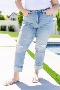 Sam Mid Rise Star Pocket Boyfriend Jeans - Mack and Mav Boutique 