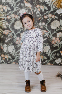 Scattered Dot 3/4 Sleeve Pocket Twirl Dress