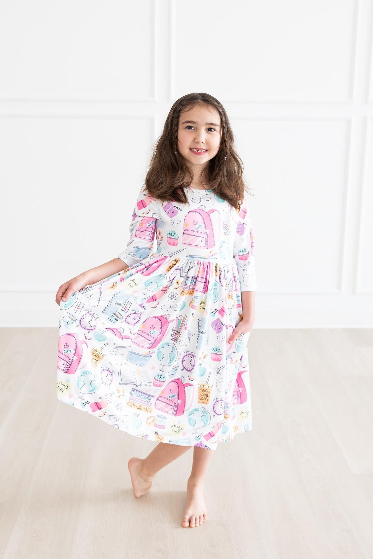 School is Cool 3/4 Sleeve Pocket Twirl Dress