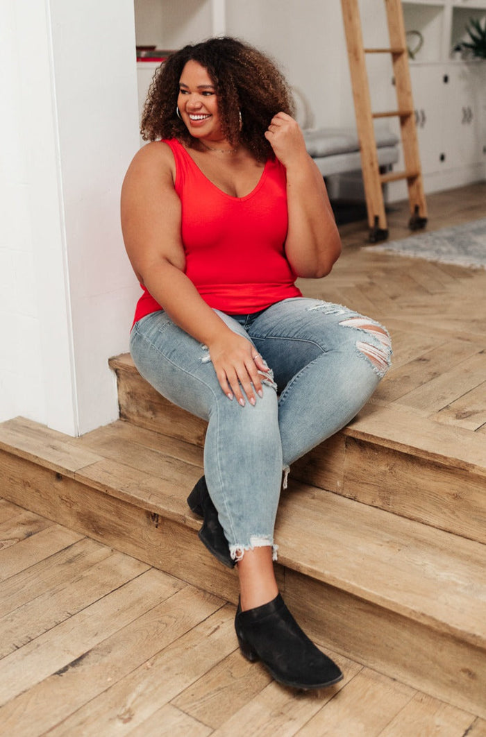 Stay Easy Tank In Cherry - Mack and Mav Boutique 