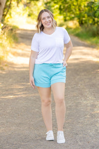 IN STOCK French Terry Stevie Shorts - Capri Blue | Women's Casual Shorts FINAL SALE