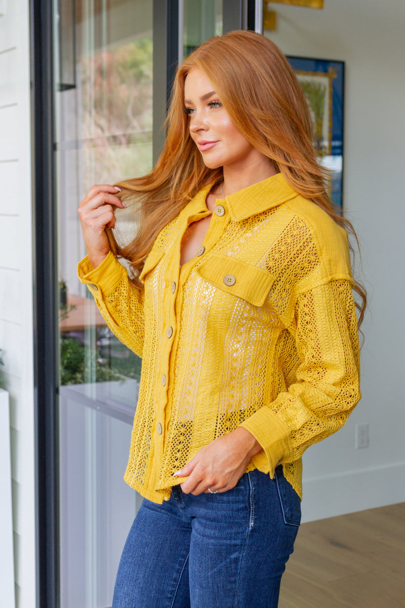 Sweeter Than Nectar Lace Button Down in Honey - Mack and Mav Boutique 