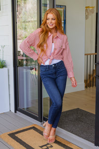 Sweeter Than Nectar Lace Button Down in Rose - Mack and Mav Boutique 