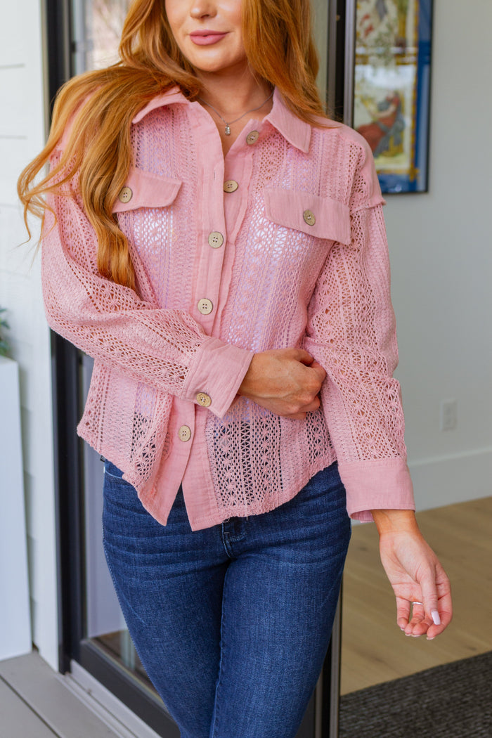 Sweeter Than Nectar Lace Button Down in Rose - Mack and Mav Boutique 