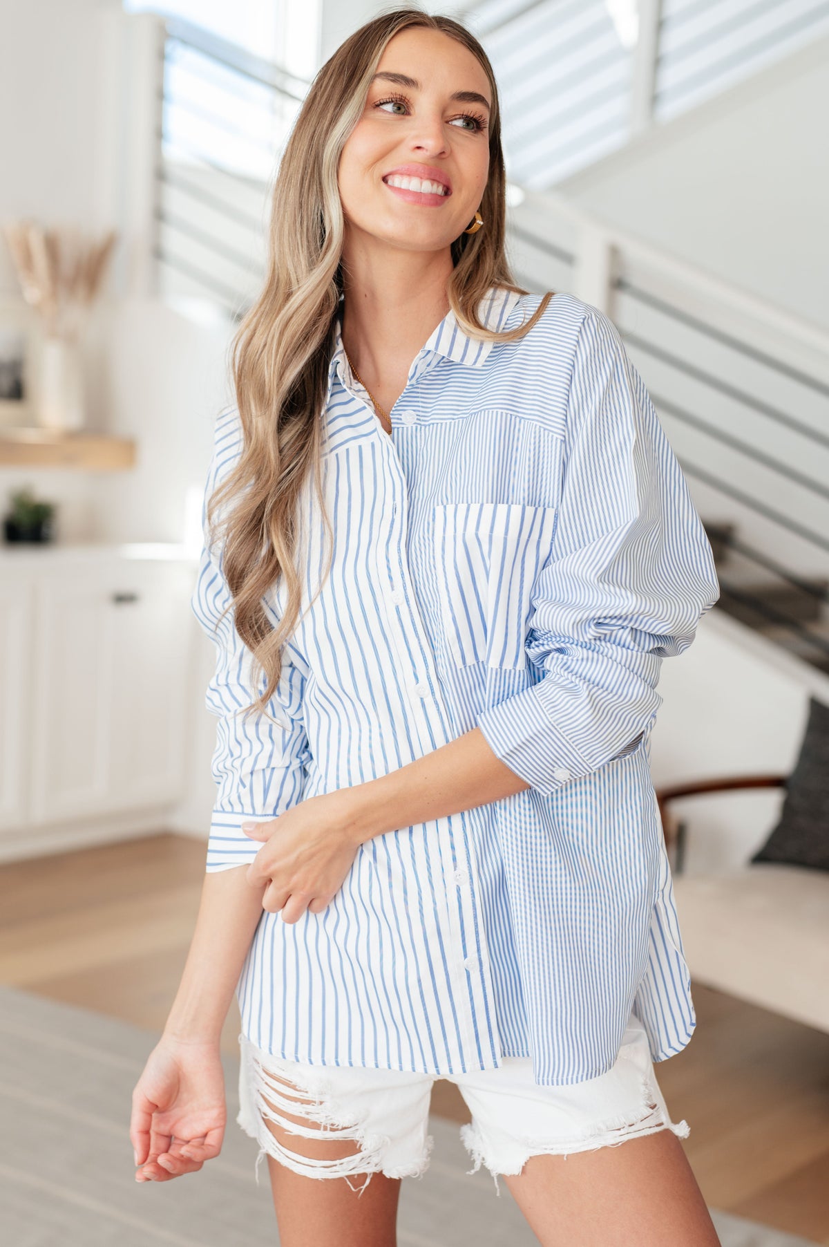 This or That Striped Button Down - Mack and Mav Boutique 