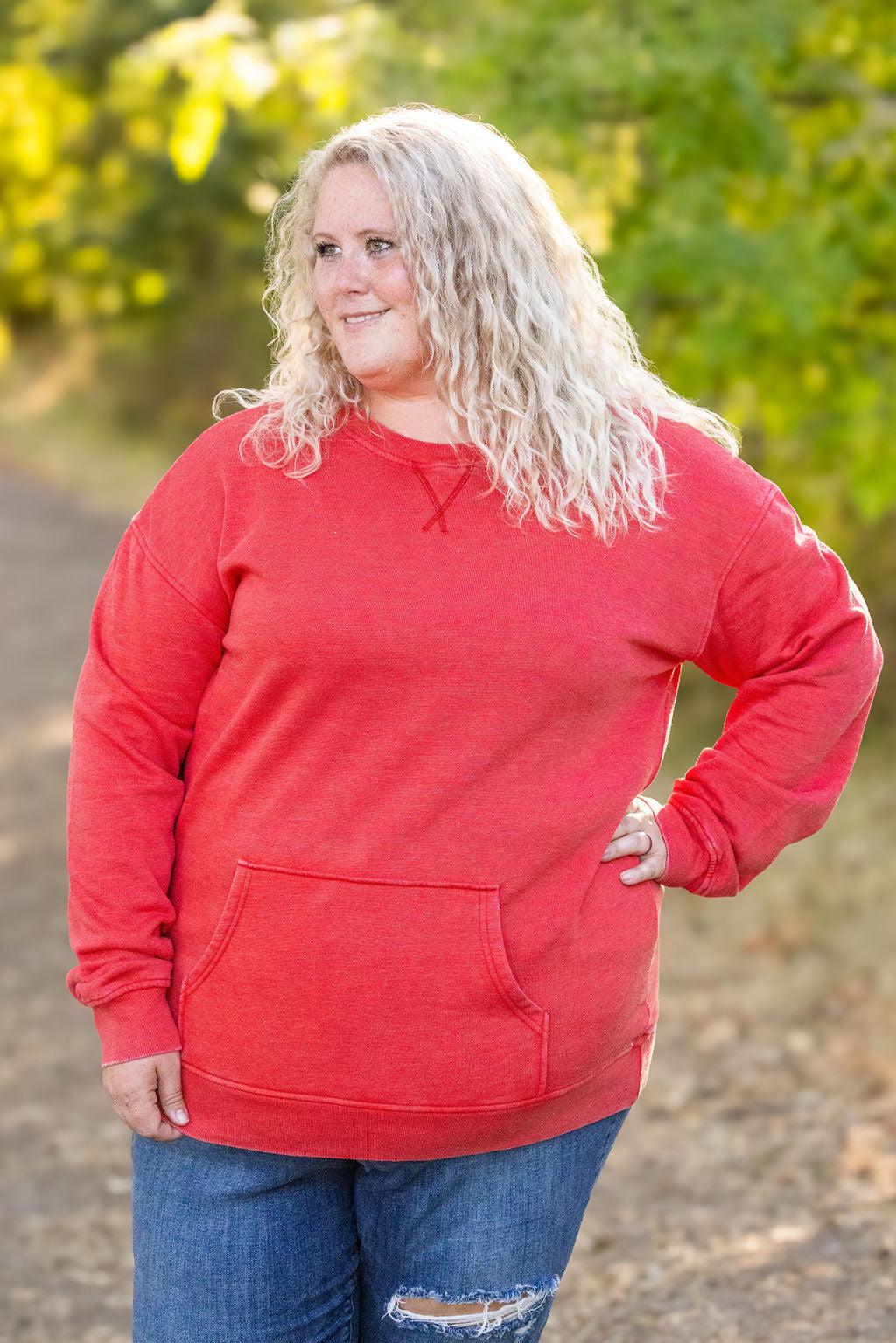 IN STOCK Vintage Wash Pocket Pullover - Red